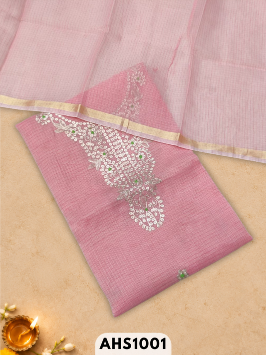 Kota Doria Pitta Work Salwar Suit - Top & Dupatta 2.5mtr