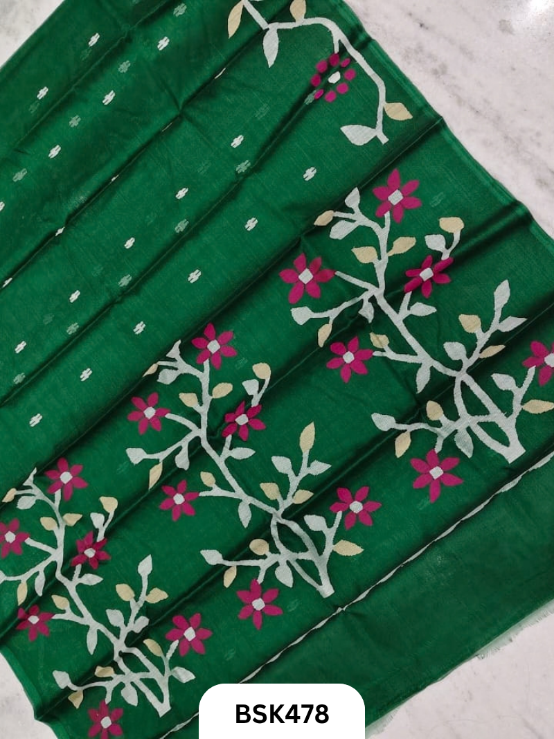 Handloom Pure Muslin Jamdhani Needle Work Weave Saree