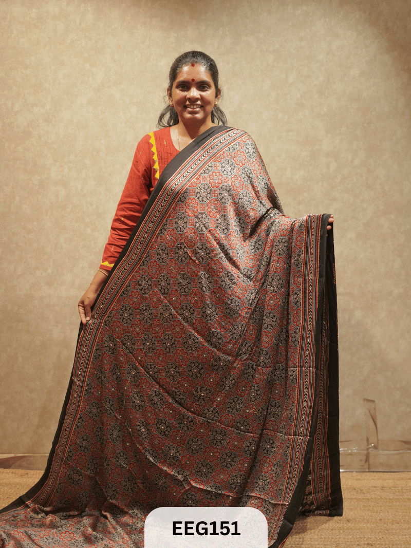 AJRAKH MODAL SAREE WITH MIRROR