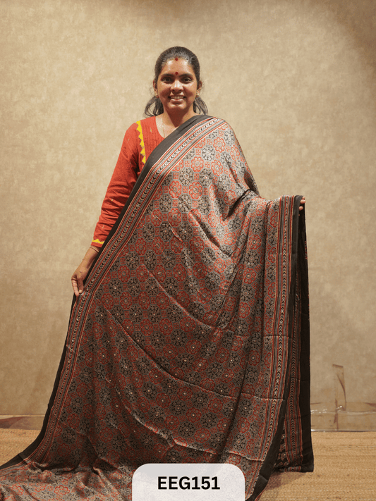 AJRAKH MODAL SAREE WITH MIRROR
