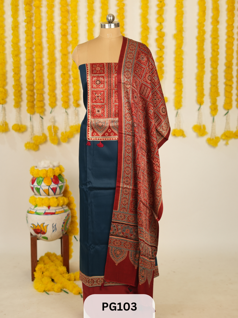 PREMIUM MUSHRU AJARKH SALWAR SUIT