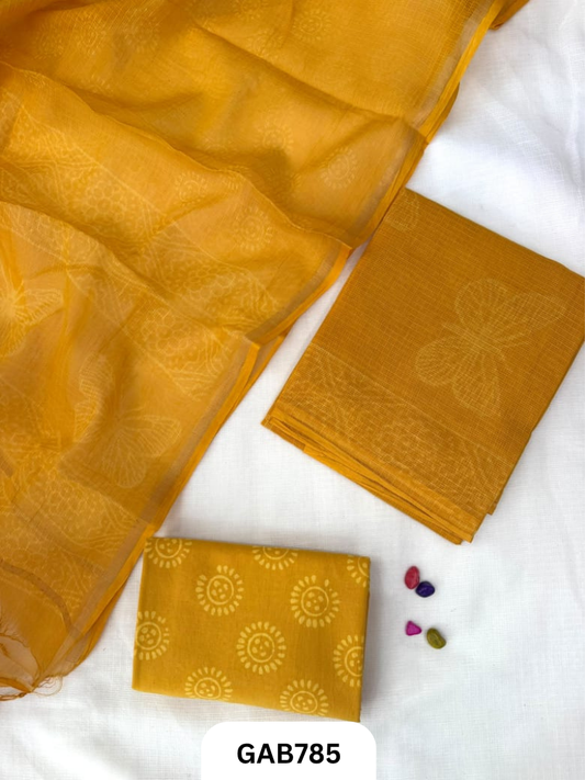 HandBlock Printed Kota Doriya Suit With Kota Doriya Duppta Cotton bottom | 2.5 mtr