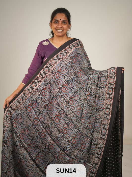 MODAL SILK WITH AJRAKH HANDBLOCK PRINT SAREE