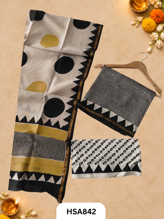 HandBlock Printed Chanderi Silk Cotton Suits -Top 2.5M Duptta 2.5M