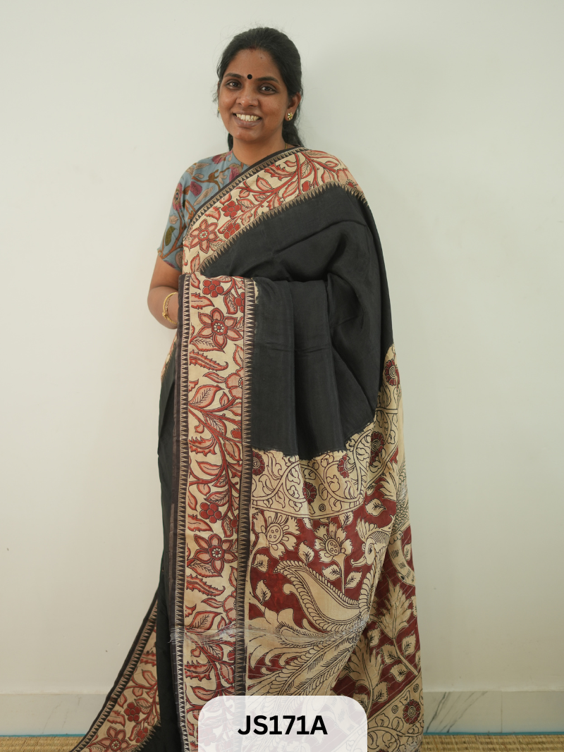 KALAMKARI X MANGALAGIRI FUSION SAREE -  DOUBLE BORDER