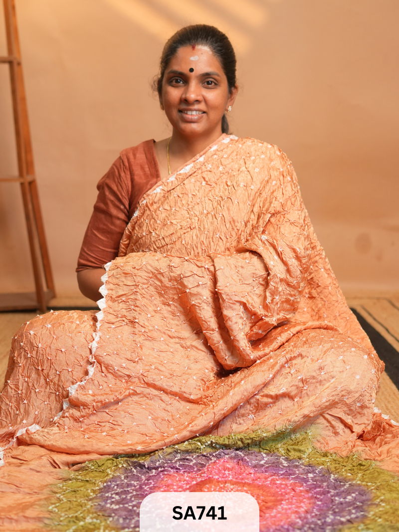 Bandhani Modal Silk Saree with lagdi patta pallu