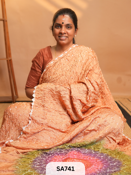 Bandhani Modal Silk Saree with lagdi patta pallu
