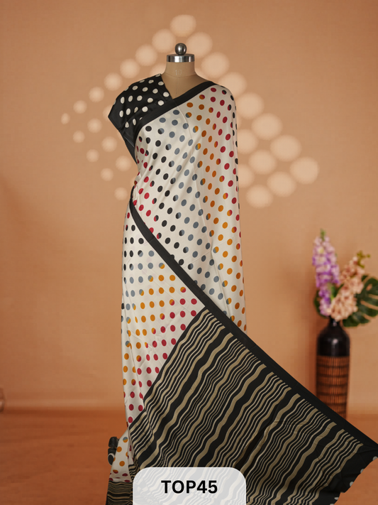 Tussar Block Inspired - SATIN CREPE SAREE