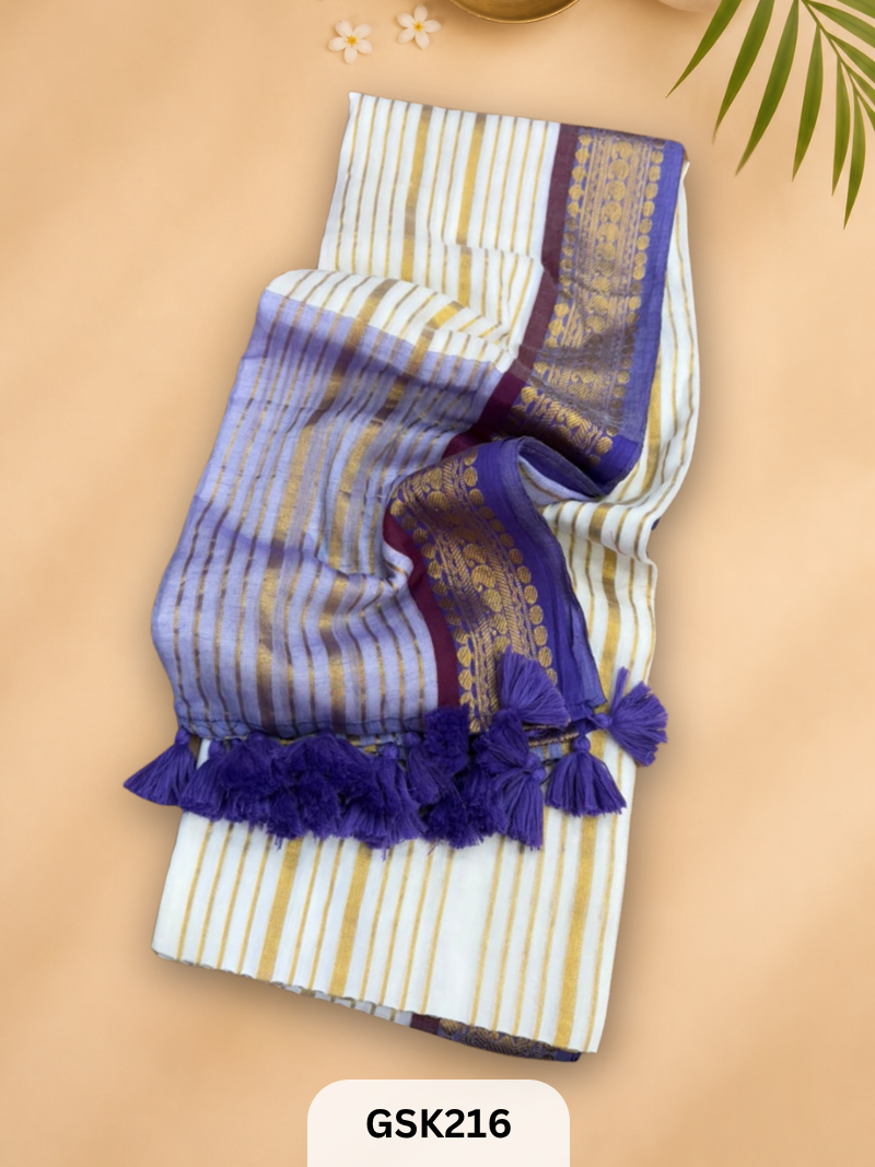 Pure Mulcotton 120 count premium Thread Zari border with Tassel