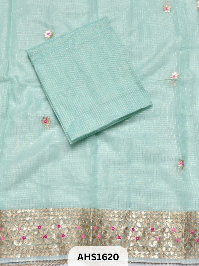 Kota Doria Check Gotta Patti Work Dress Material  - Top and Duptta 2.5mt