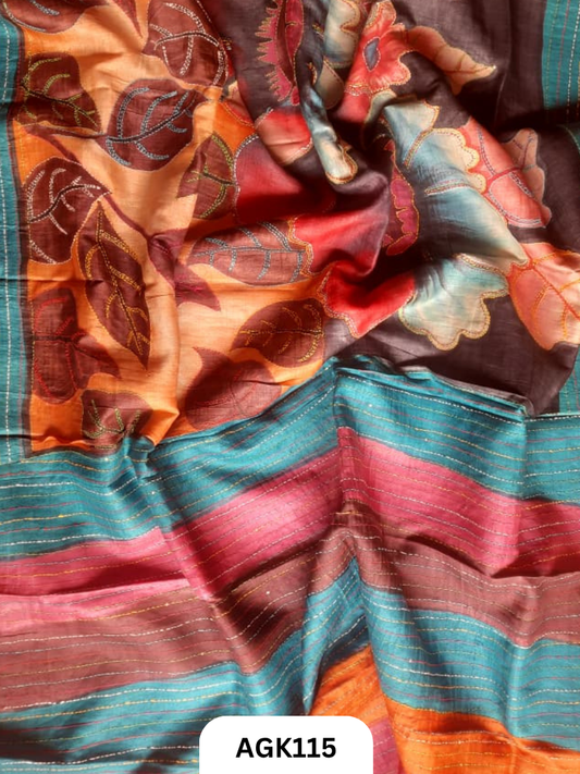 SPECIAL HANDBLOCK HEAVY KANTHA SAREE