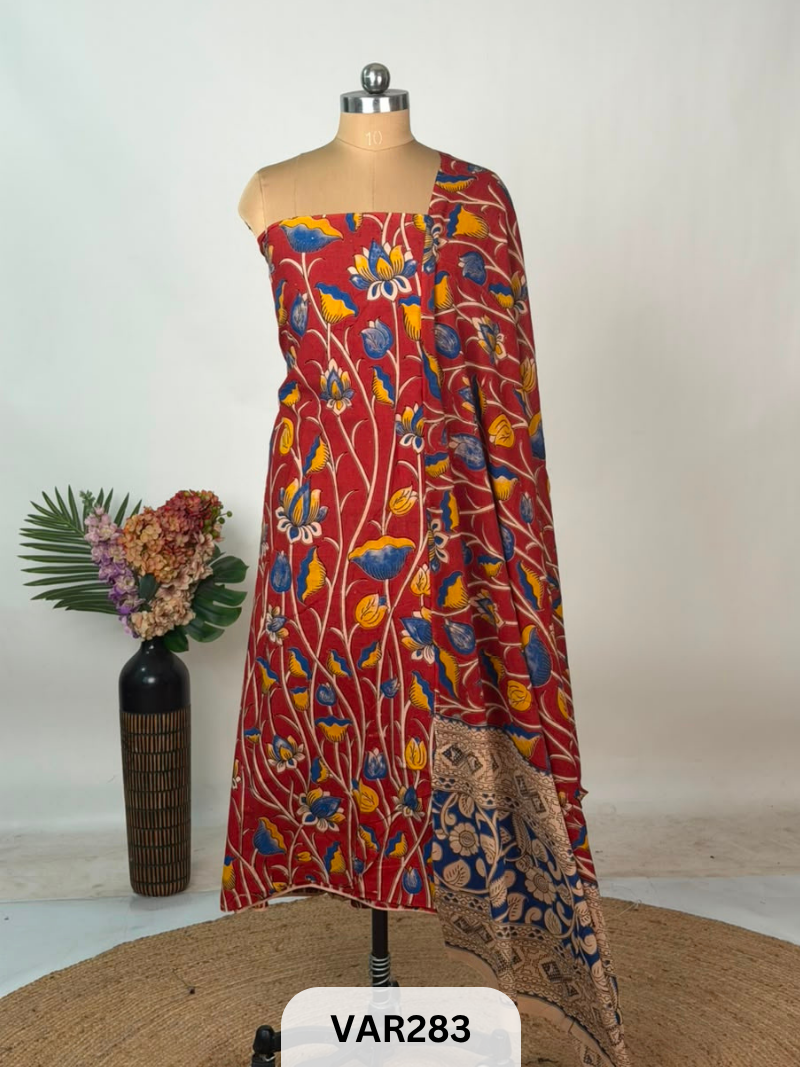 PURE HANDBLOCK KALAMKARI COTTON-2 PCS-TOP & DUPPATA