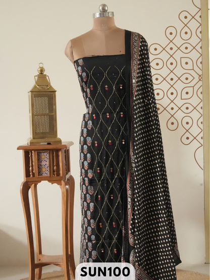 Modal Ajrakh Handblock mirror work 2 Pcs Suits