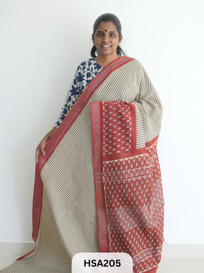LENIN COTTON HANDBLOCK PRINTED SAREE