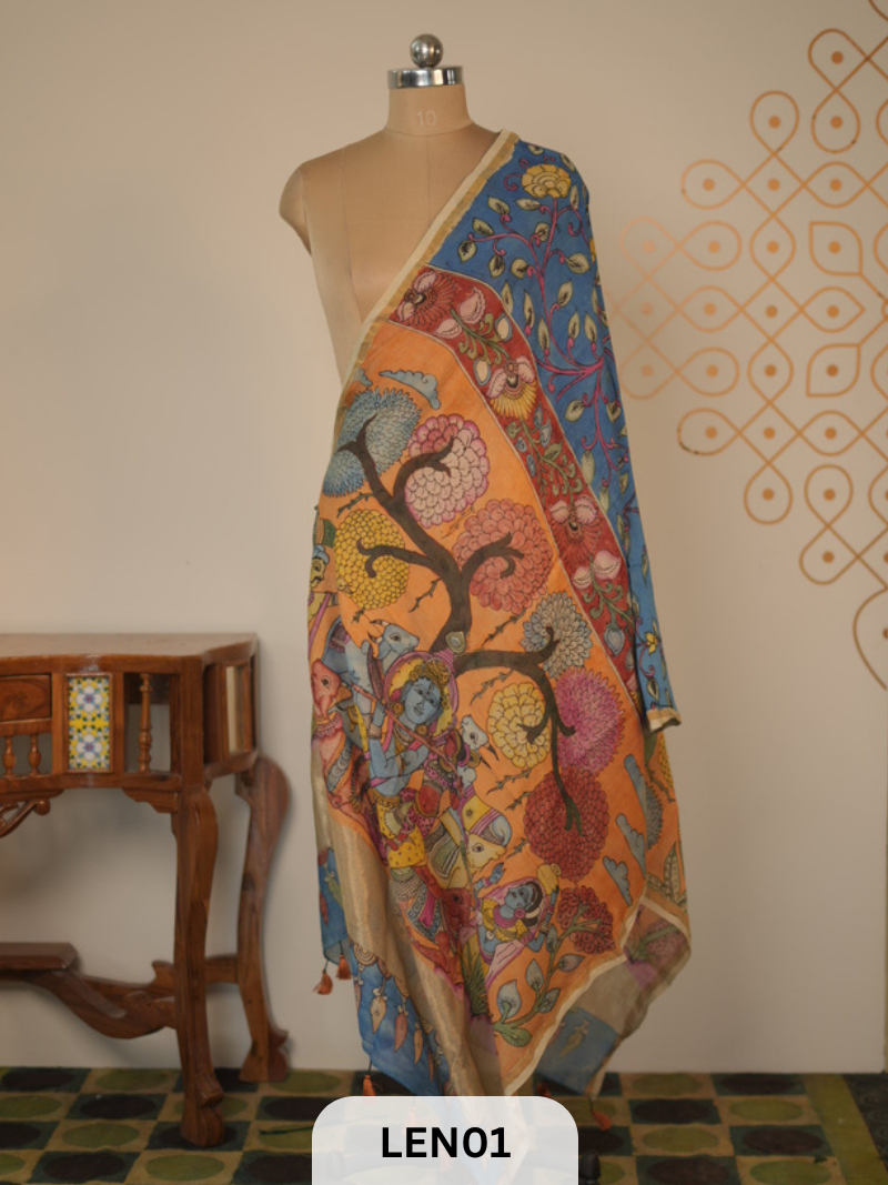 PURE CHANDERI WITH PENKALAMKARI DUPPATA