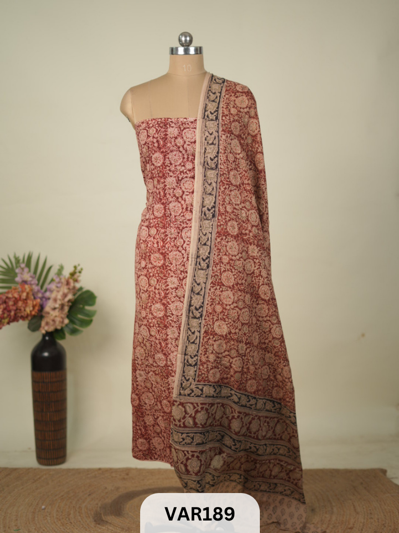 PURE HANDBLOCK KALAMKARI COTTON-2 PCS-TOP & DUPPATA
