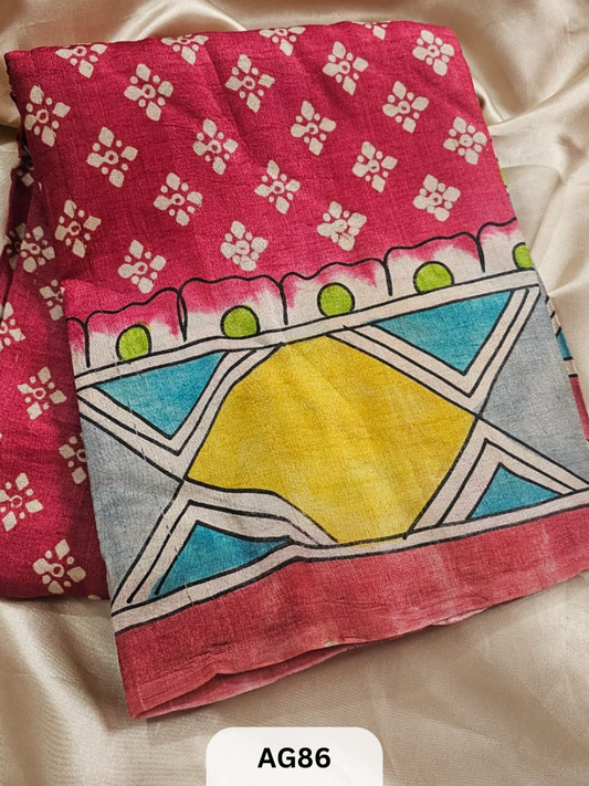 PURE GACHI TUSSAR WITH KALAMKARI ART WORK | HANDBLOCK | SILK MARK