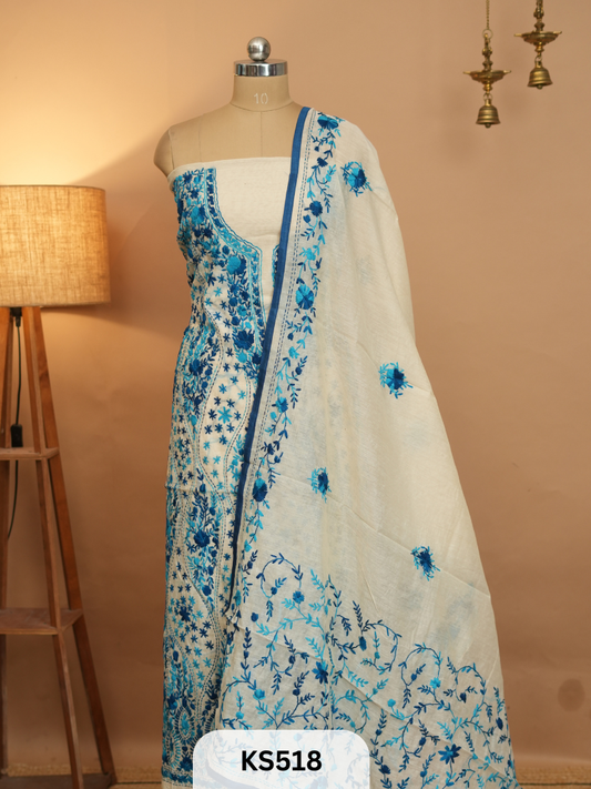 Dupion Chanderi Silk  With Hand Kantha Stitch