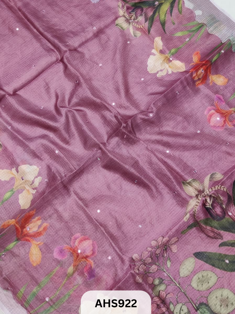 Soft Silk Kota Digital Print Saree With Blouse