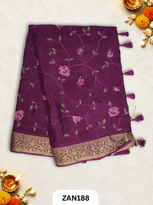 Chinon Cross Stitch Saree