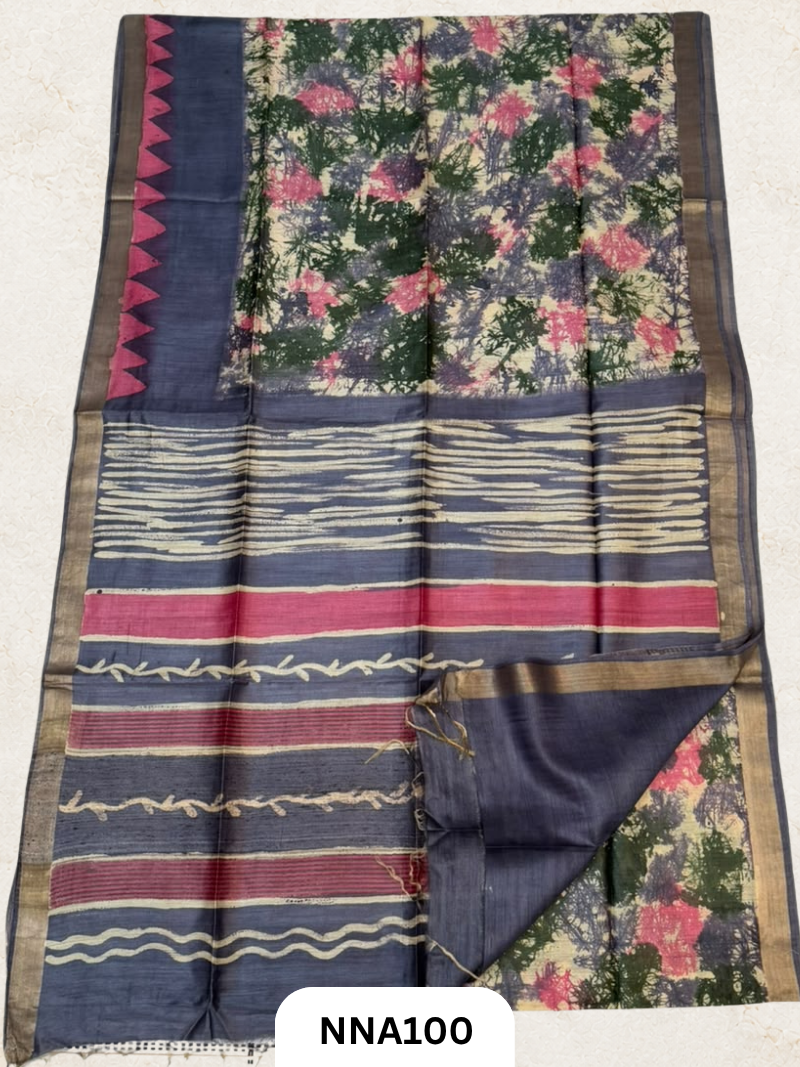 Pure Tussar Silk With Batik Print Saree