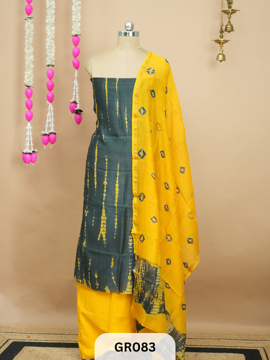 Cotton block print with maheshwari silk salwar suit