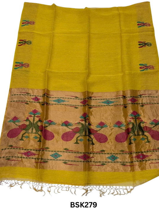 Handloom Pure Linen Silk Jamdhani Weave Saree