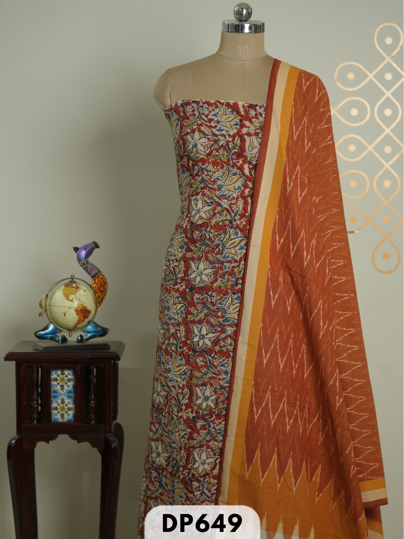 ikkat dupatta with pure kalamkari set