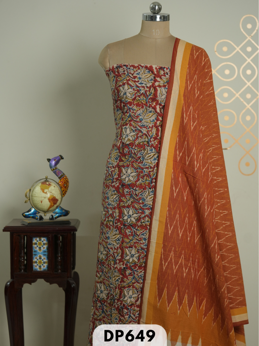 ikkat dupatta with pure kalamkari set