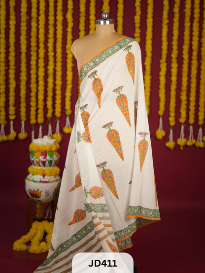 SANGANERI HANDBLOCK ON PURE MULCOTTON