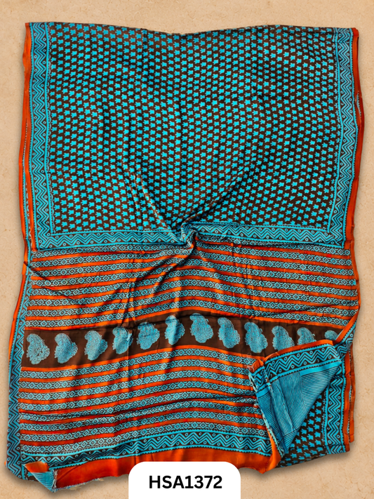 Modal Silk With Bagru Barg Print Sarees With Blouse