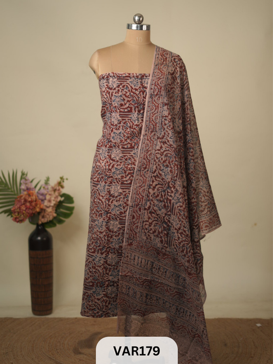 PURE HANDBLOCK KALAMKARI COTTON-2 PCS-TOP & DUPPATA