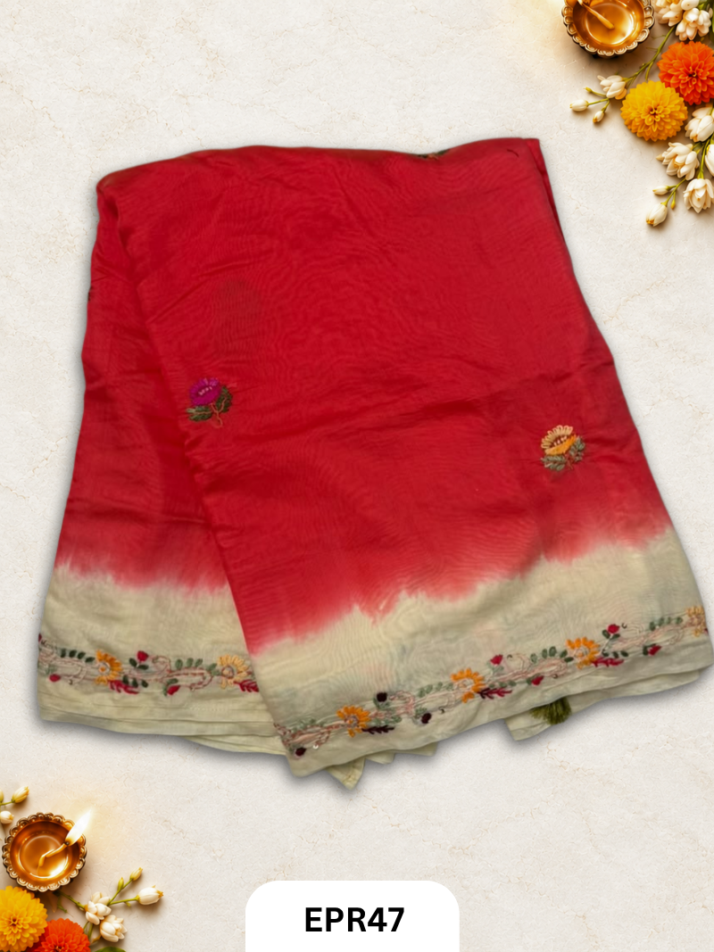 Pure Mul Chanderi With Embroidery Saree