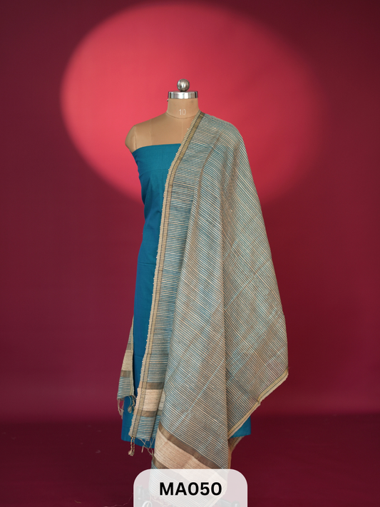 Handloom Maheswari Silk Pattu Salwar with Ghicha Jute Work Dupatta