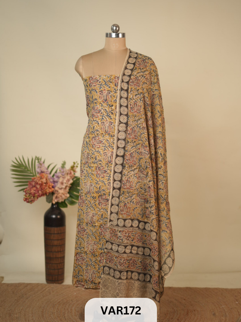 PURE HANDBLOCK KALAMKARI COTTON-2 PCS-TOP & DUPPATA