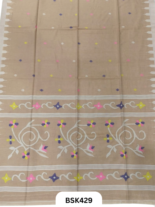 Handloom Pure Mul Cotton Needle Work Saree