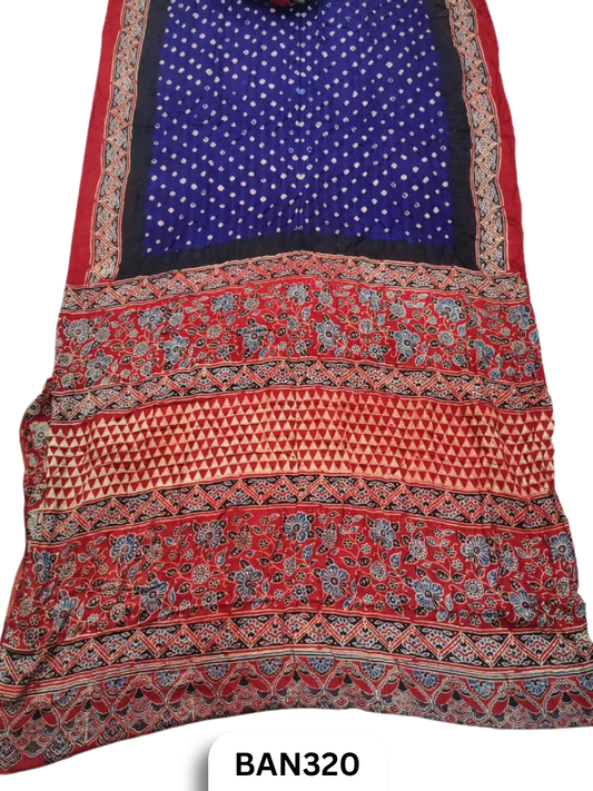 Modal Ajrakh With Bandhini Saree