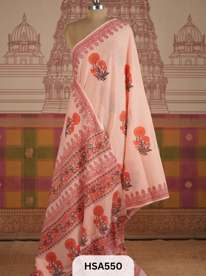 COTTON AJRAKH HANDBLOCK SAREE