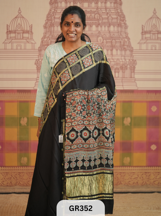 MODAL AJRAKH WITH GHARCHOLA BORDER SAREE