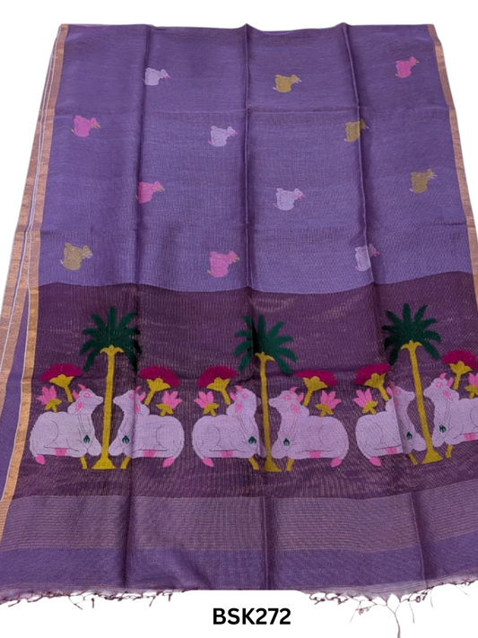 Handloom Pure Linen Silk Jamdhani Weave Saree