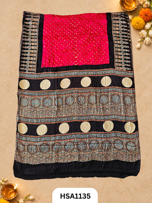 Ajarkh  Bandej Modal silk saree with blouse