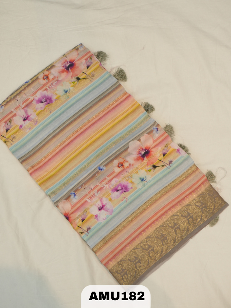 BANARAS RUSSIAN SILK SAREE WITH PRINTED