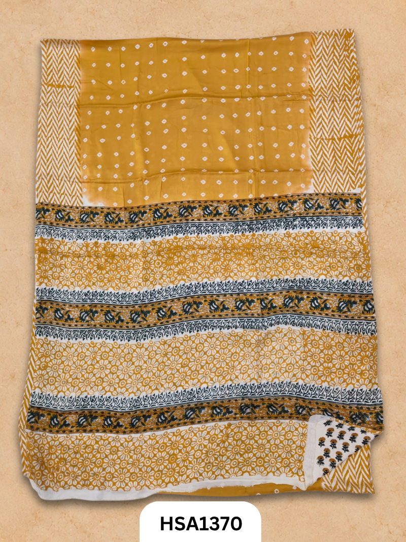 Hand Block Print Ajarkh Vanaspati Modal Silk Saree with blouse