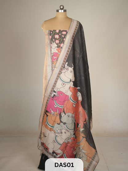 SEMI TUSSAR PICHWAI SALWAR SUIT - UNSTITCHED