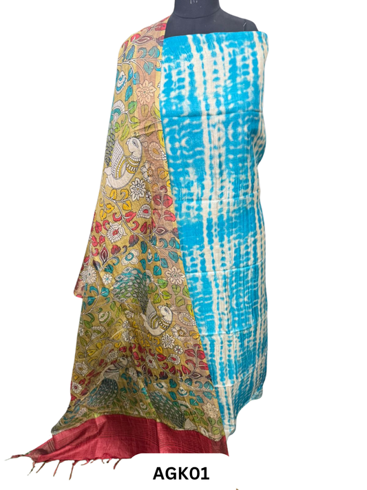 Silk Mark Certified Tussar Salwar Set with Hand Block Print