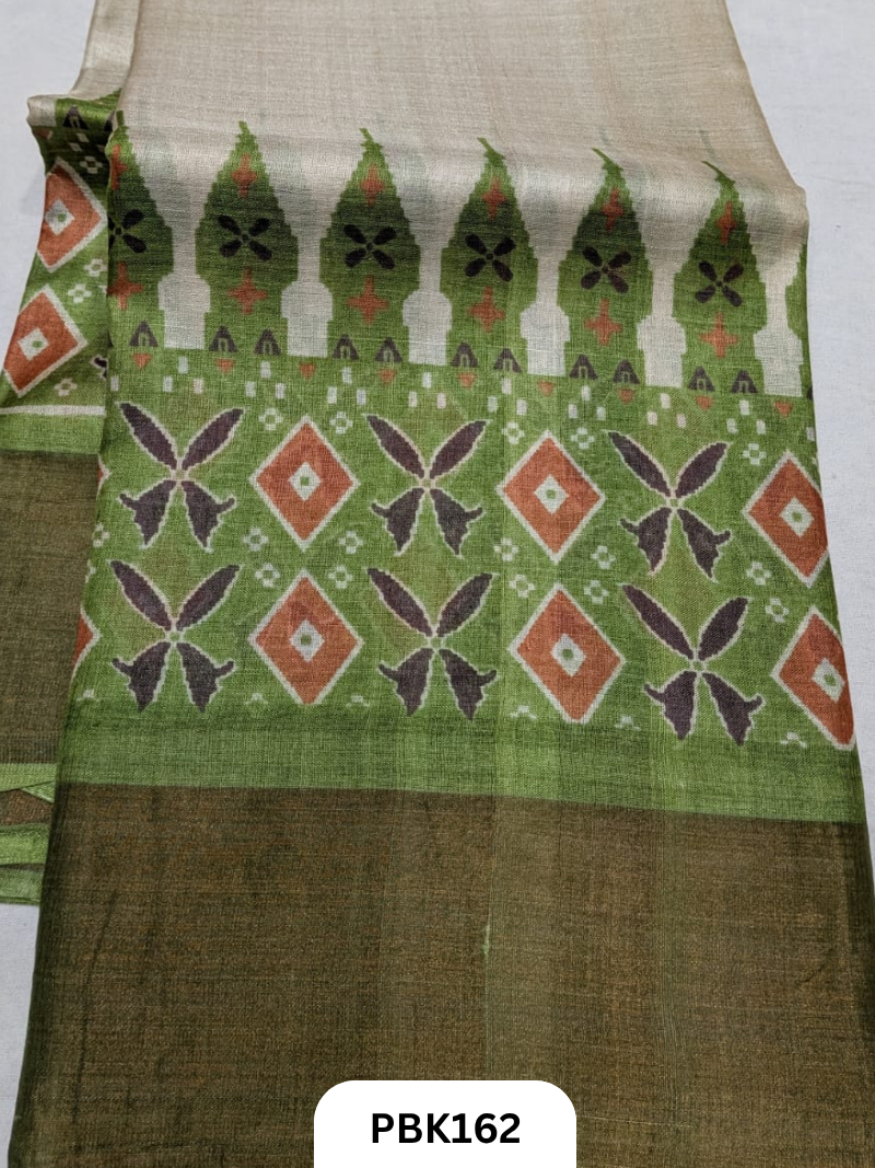 Premium Pure Tussar Silk Handblock Print Saree – Kolkata Special
