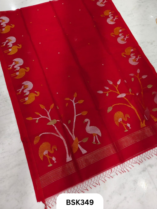 Handloom Pure Muslin Silk  With Jamdhani Weave Saree