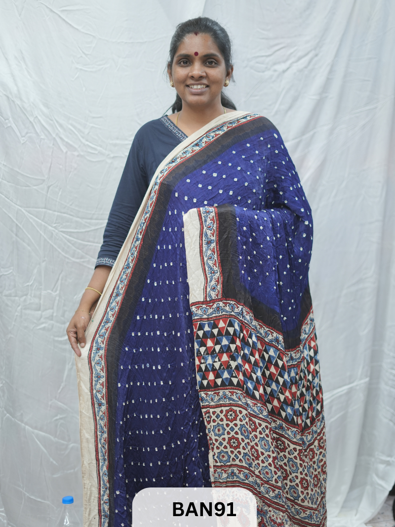 BANDHANI WITH AJRAKH SEMI GAJI SAREE
