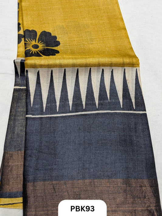 Premium Pure Tussar Silk Handblock Print Saree – Kolkata Special