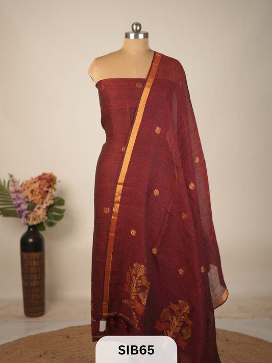 FUSION PURE LINEN INTO KANCHIPURAM SALWAR SUIT - HANDLOOM